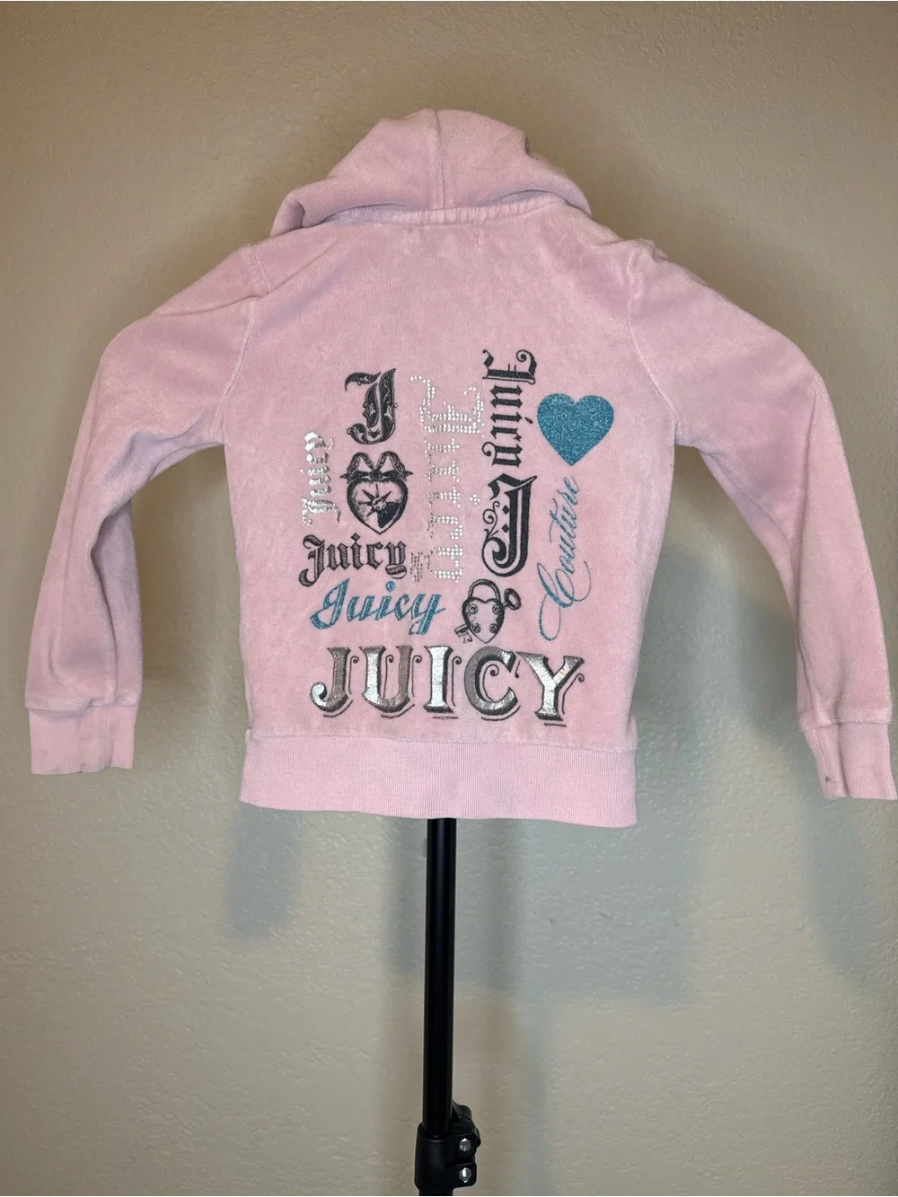 Juicy Couture Light Pink Velour Zip Hoodie with Crystal JUICY Logo